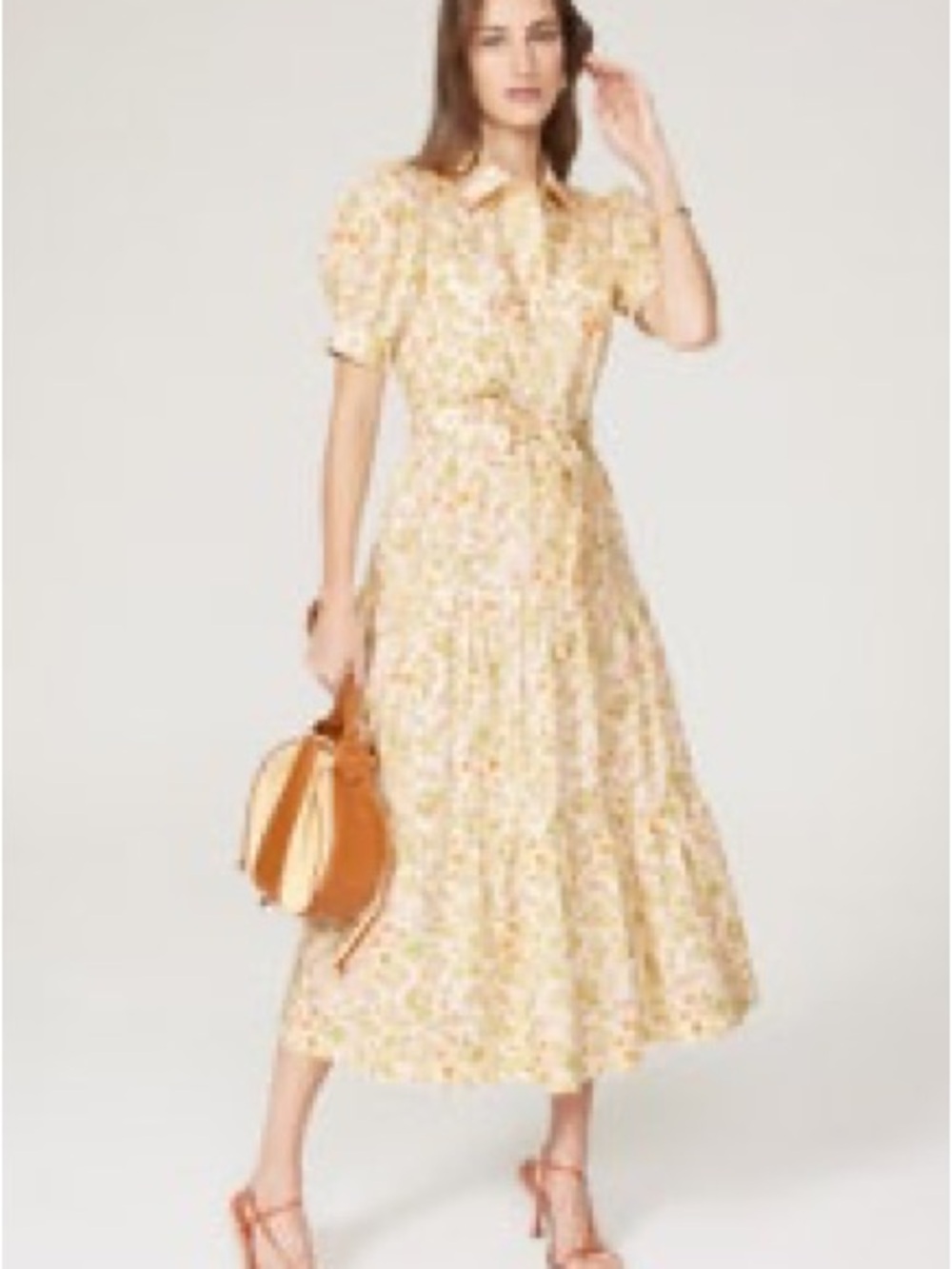10 Crosby Derek Lam Yellow Floral Button-Front Midi Dress